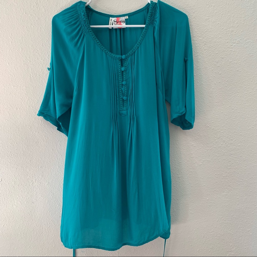 Sassy Maternity top , tie back, covered buttons